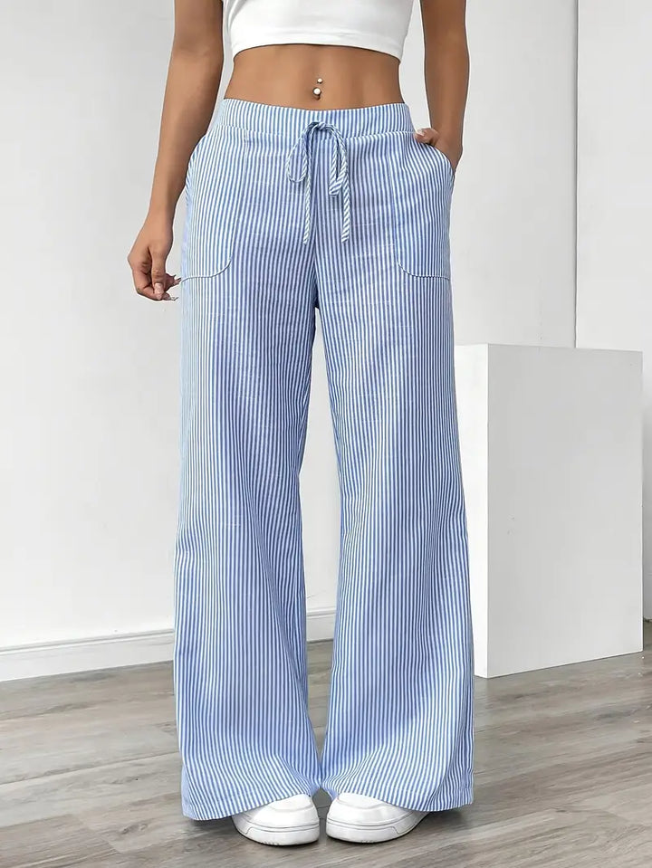 Elise Relaxed Stripe Pants | Casual Comfort Wide Leg Trousers