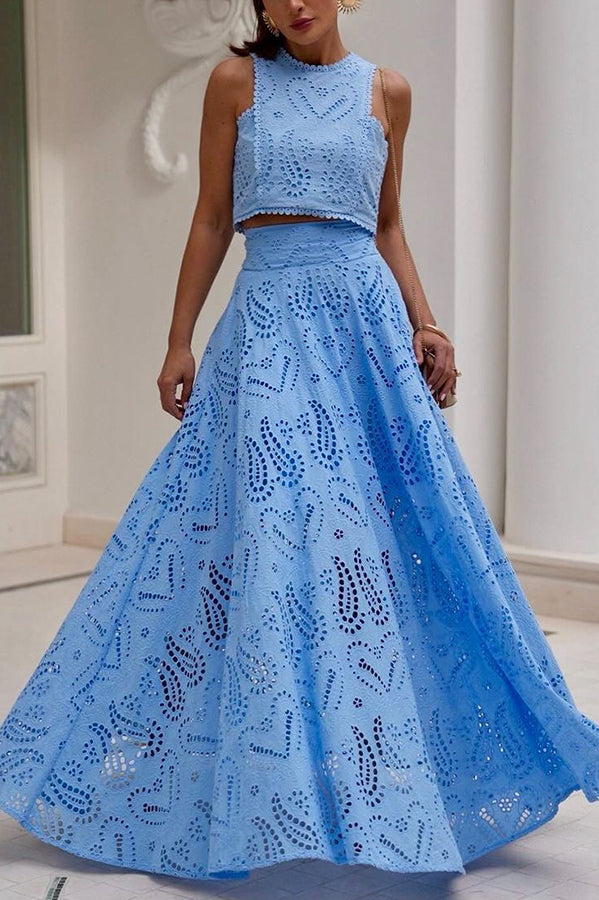 Larissa | Embroidered, High-Waist Maxi Skirt Set