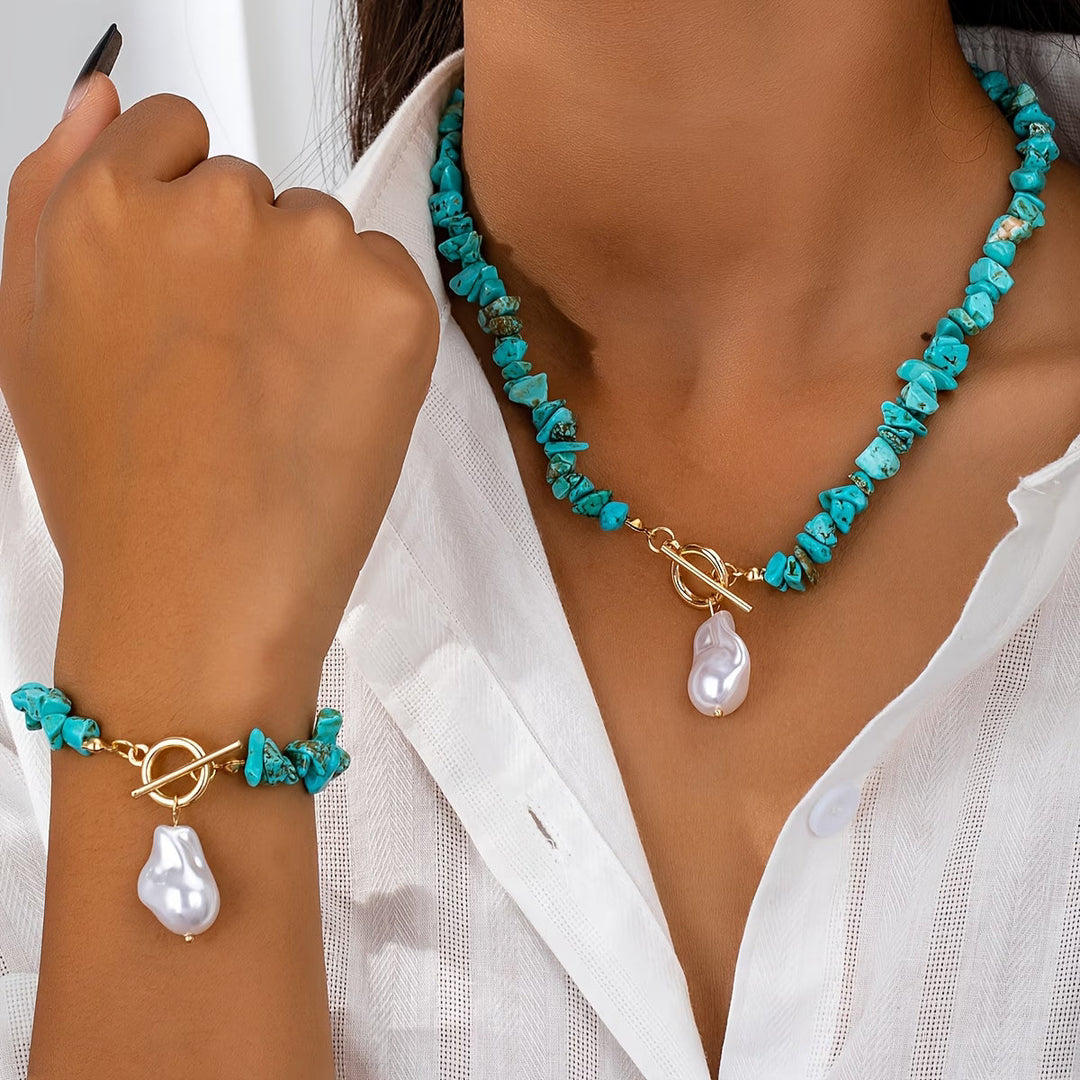 Turquoise & Pearl | Elegant Jewelry Necklace Bracelet Set