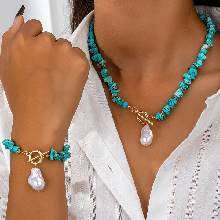 Turquoise & Pearl | Elegant Jewelry Necklace Bracelet Set