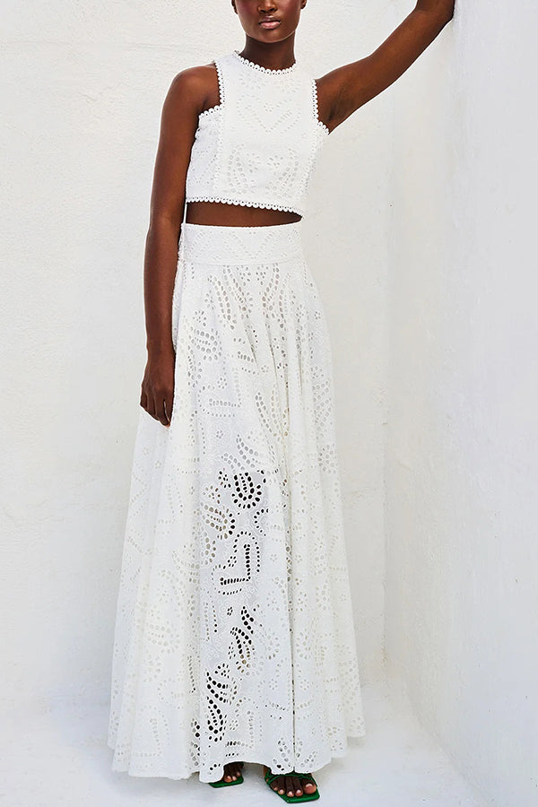 Larissa | Embroidered, High-Waist Maxi Skirt Set