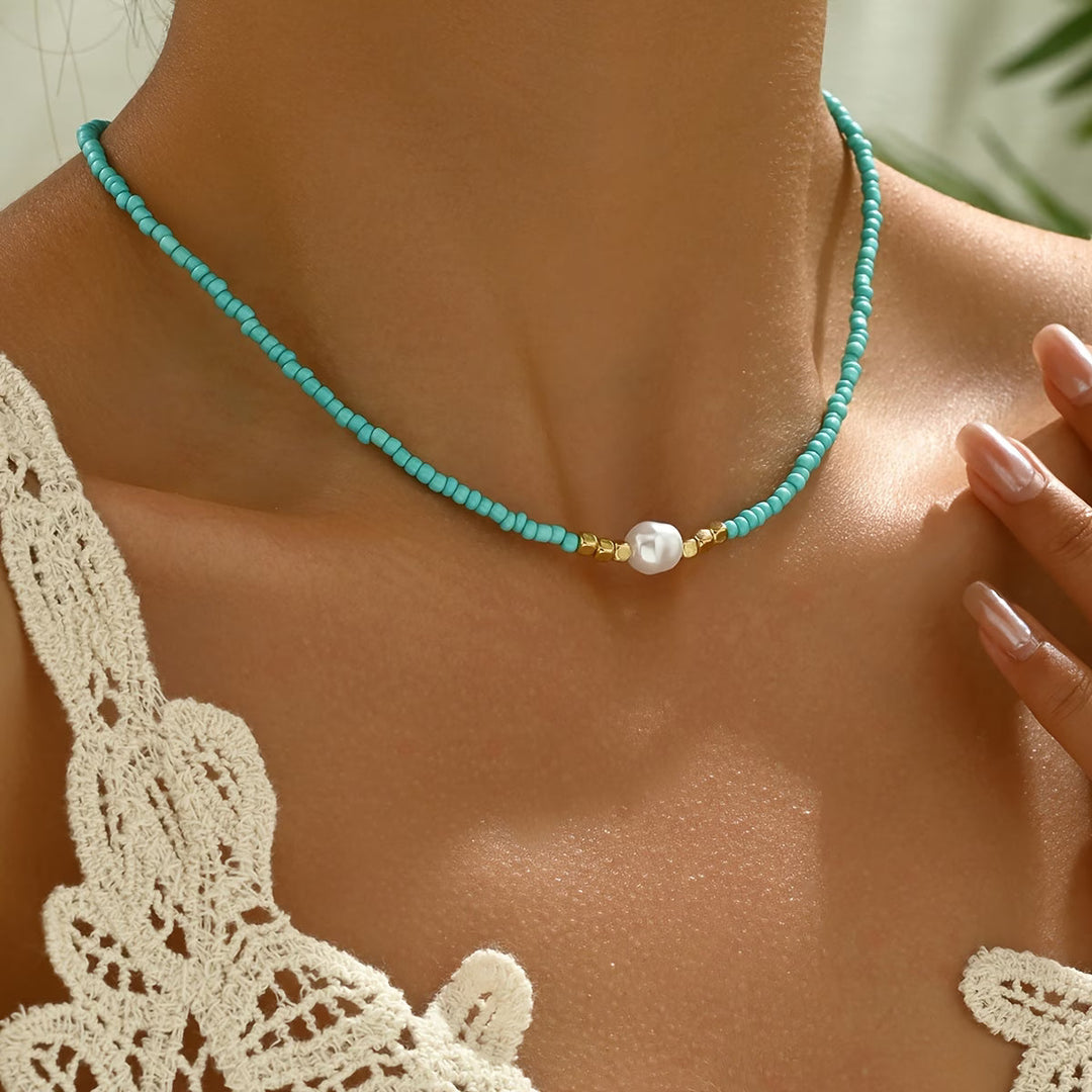 Nysa - Minimalist Turquoise and Pearl Necklace