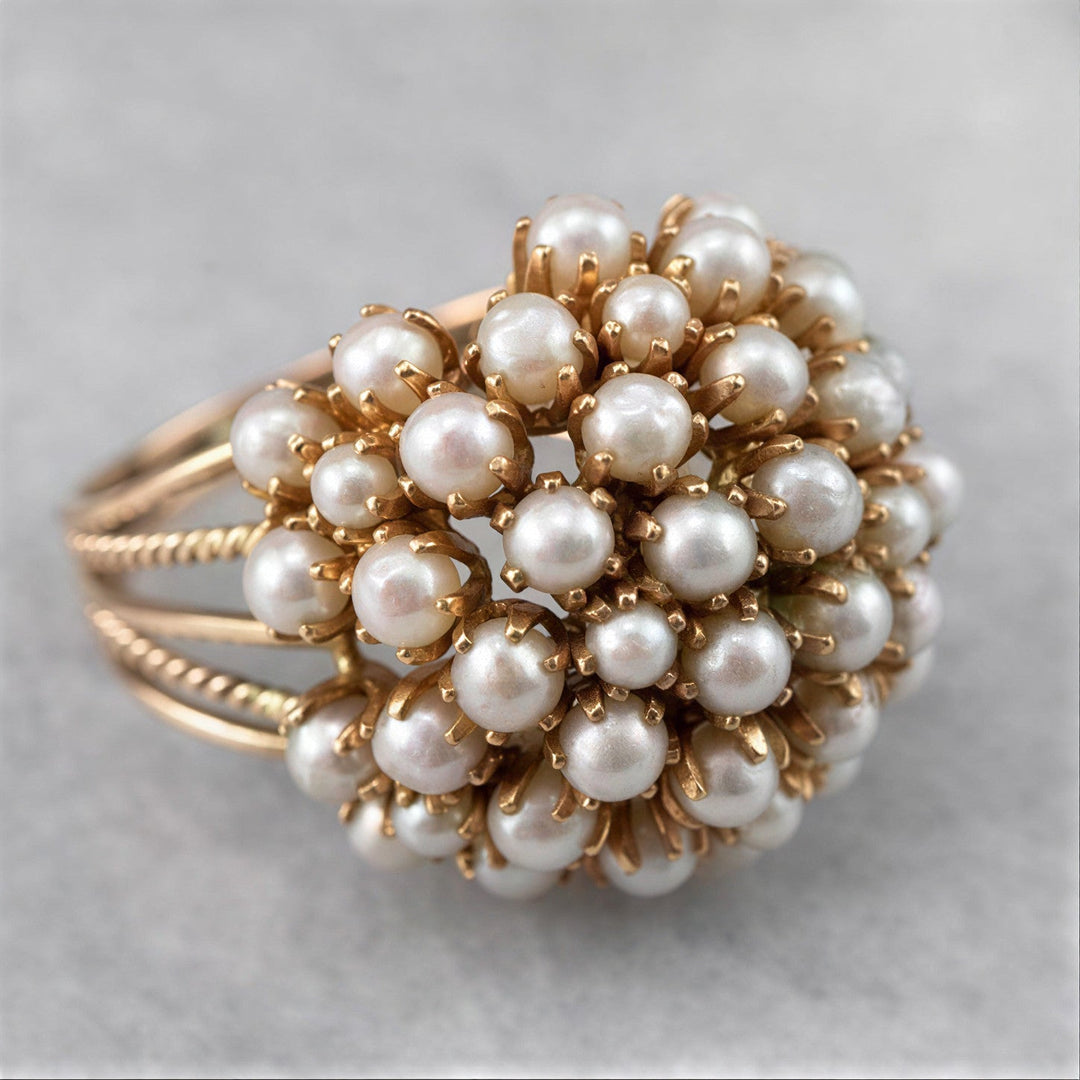 Elegant Inlaid Pearl Gold Ring | Unique Design, Statement Piece, Timeless Accessory