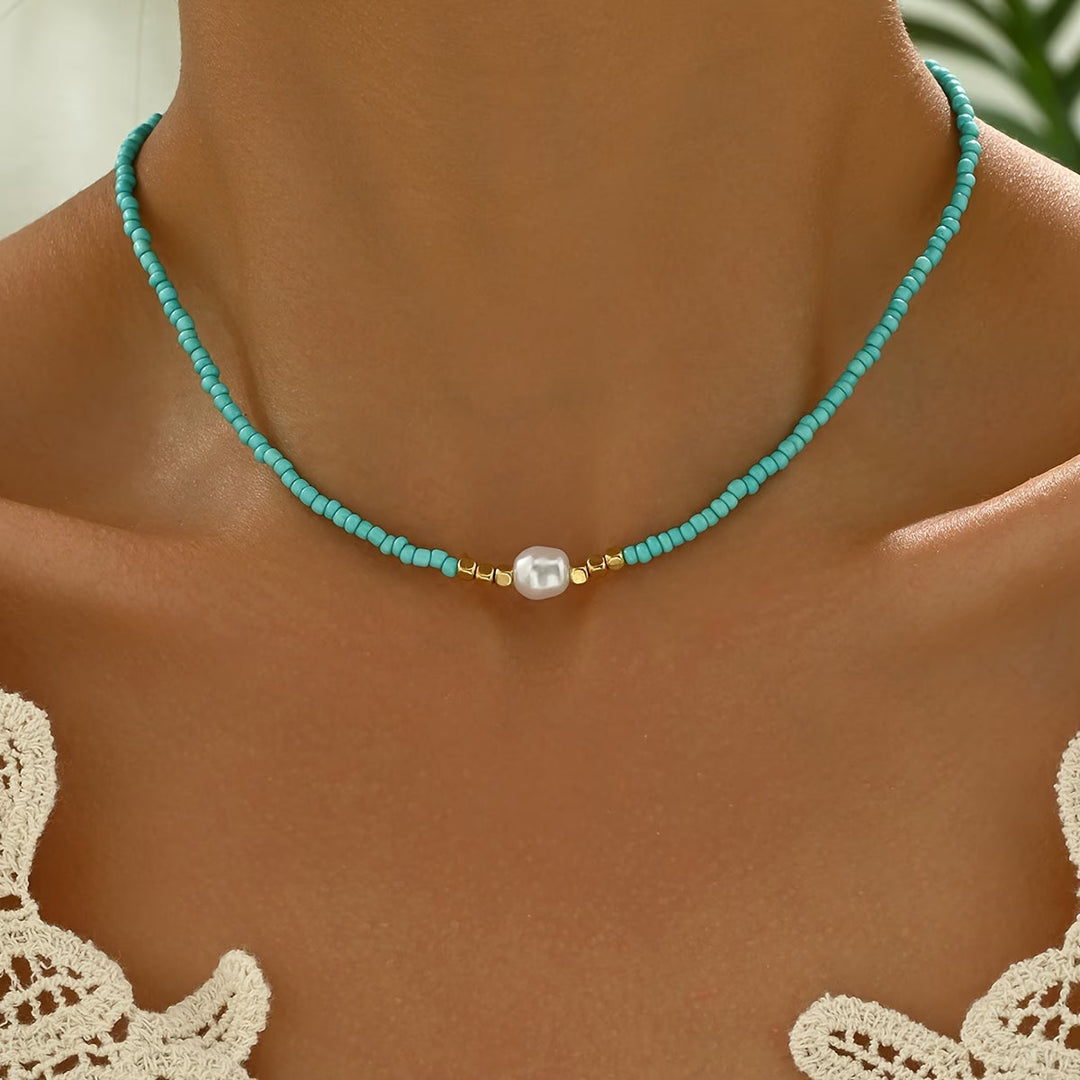 Nysa - Minimalist Turquoise and Pearl Necklace