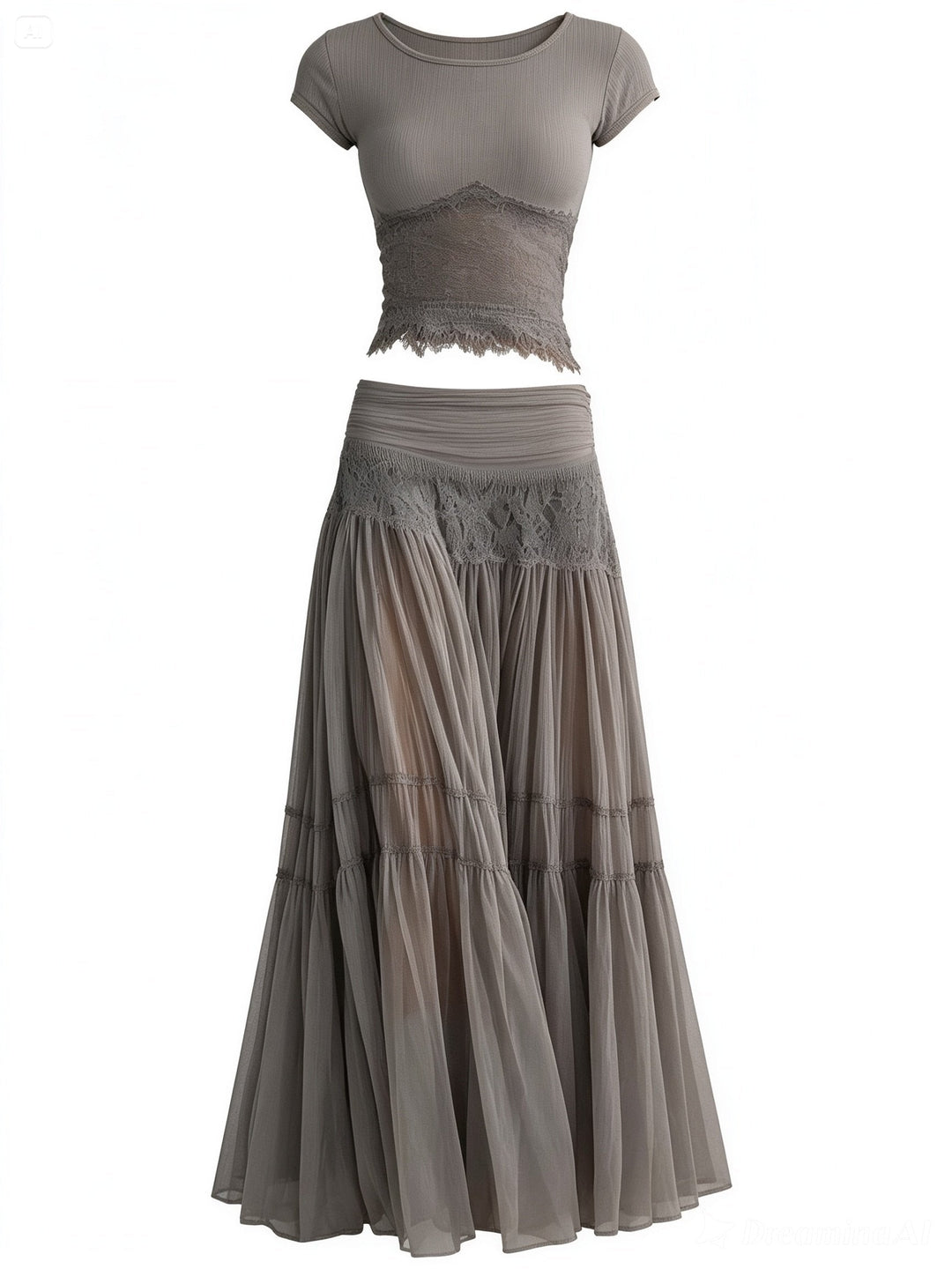 Amy's Wardrobe | Lace-Paneled Top and Pleated Maxi Skirt Ensemble