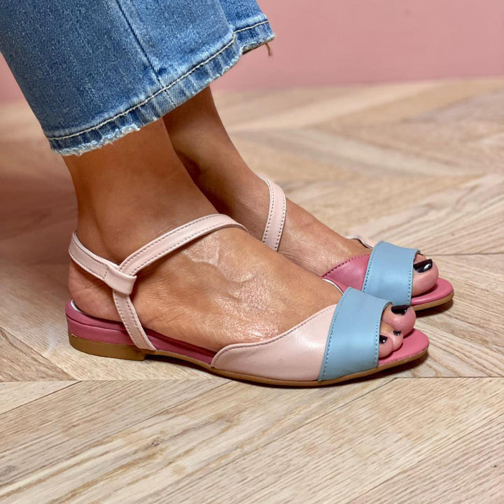 Roselina - Pink Asymmetrical Color Block Sandals