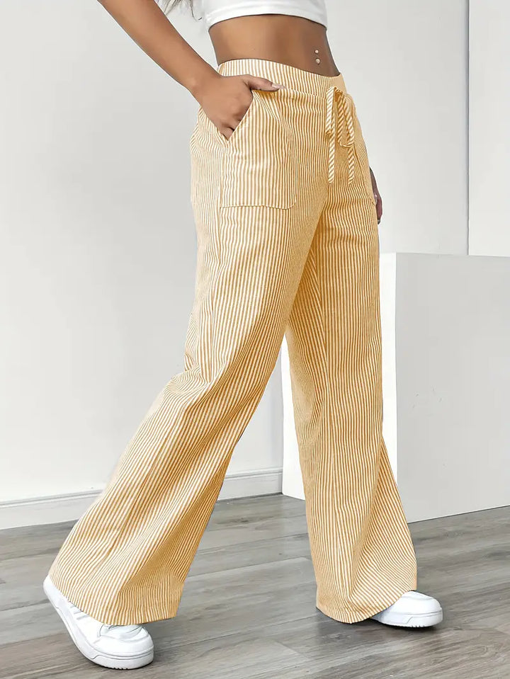 Elise Relaxed Stripe Pants | Casual Comfort Wide Leg Trousers