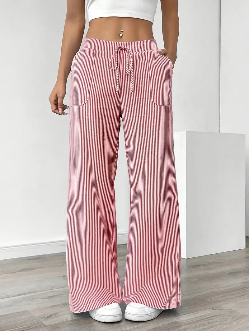 Elise Relaxed Stripe Pants | Casual Comfort Wide Leg Trousers