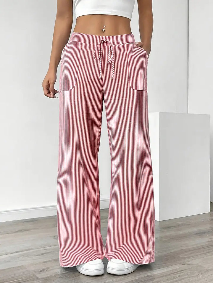 Elise Relaxed Stripe Pants | Casual Comfort Wide Leg Trousers