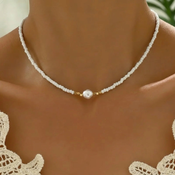 Nysa - Elegant Pearl Accents Necklace