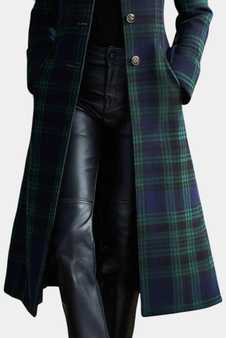 Nysa - Elegant Plaid Three Quarter Coat