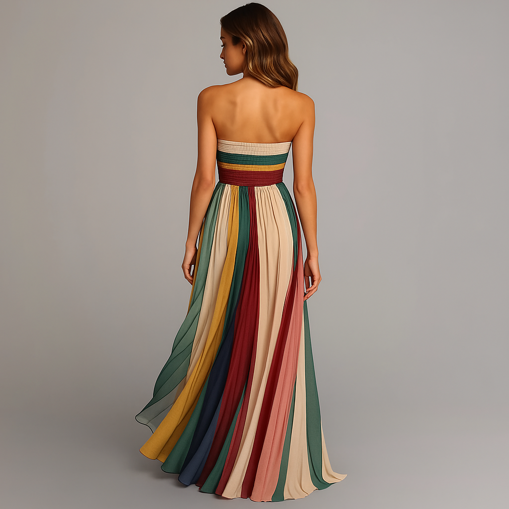 Amy's Wardrobe | Strapless Colorful Pleated Maxi Dress