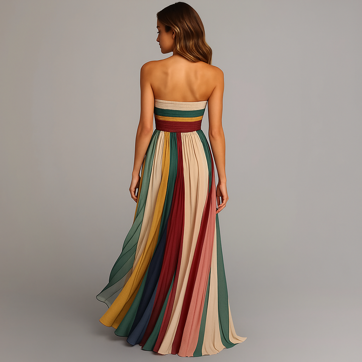 Amy's Wardrobe | Strapless Colorful Pleated Maxi Dress