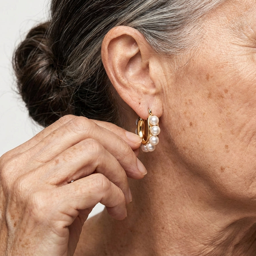 Pearl Cluster Hoop Earrings | Elegant, Statement, Fashion Jewelry