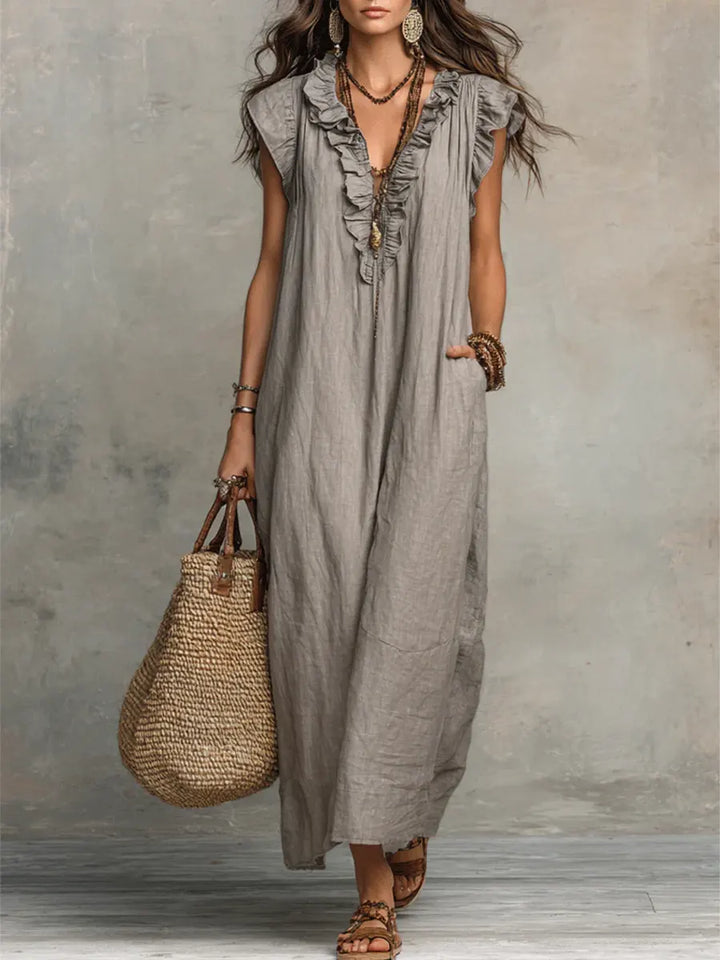 Charmaine | Floral Print Three Quarter Sleeve Maxi Dress