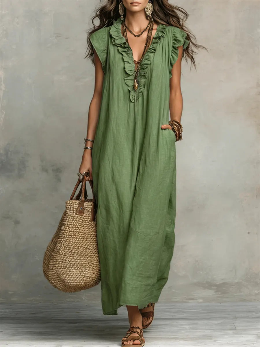 Charmaine | Floral Print Three Quarter Sleeve Maxi Dress