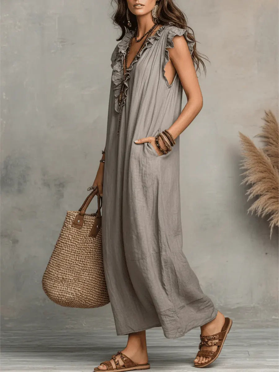 Charmaine | Floral Print Three Quarter Sleeve Maxi Dress