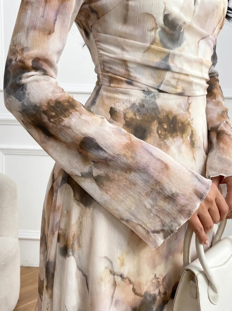 Trish™ Elegant Dress | Floral Print Three Quarter Sleeve Midi Dress