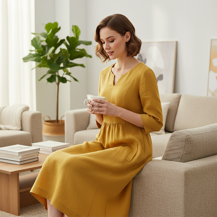 Anamarie | Elegant Three Quarter Sleeve Midi Dress