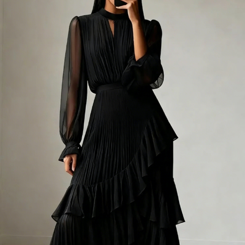 Dianna | Pleated, Elegant, Three Quarter Sleeve Midi Dress
