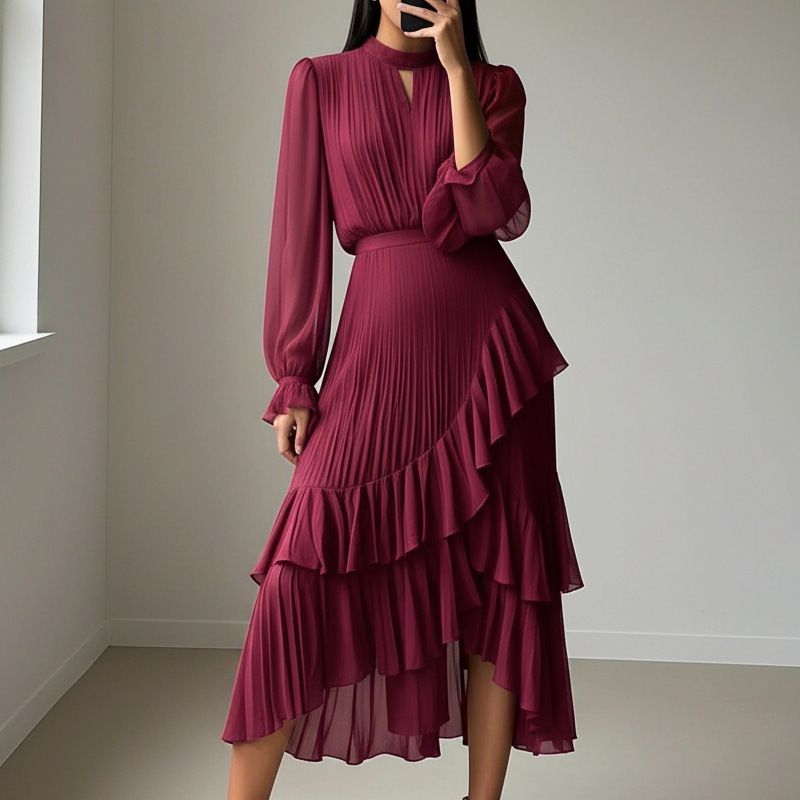 Dianna | Pleated, Elegant, Three Quarter Sleeve Midi Dress