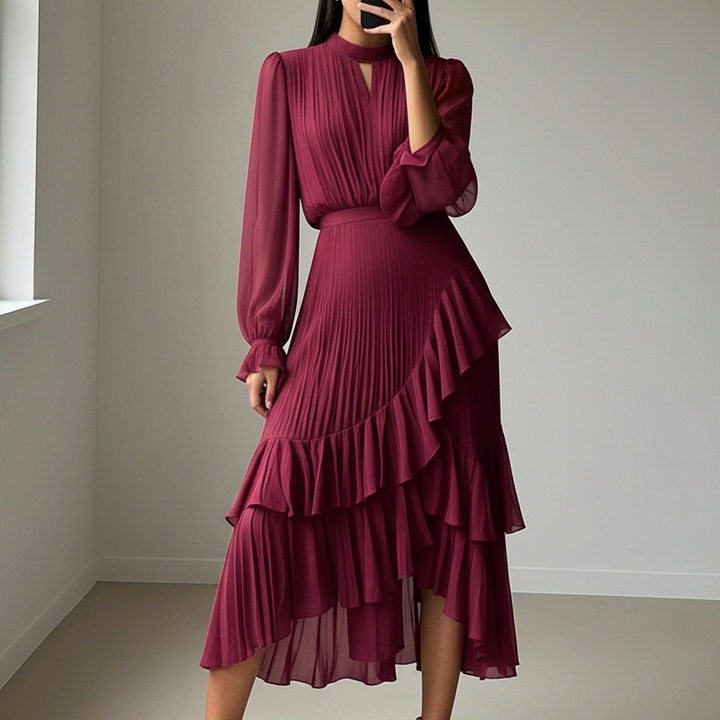 Dianna | Pleated, Elegant, Three Quarter Sleeve Midi Dress
