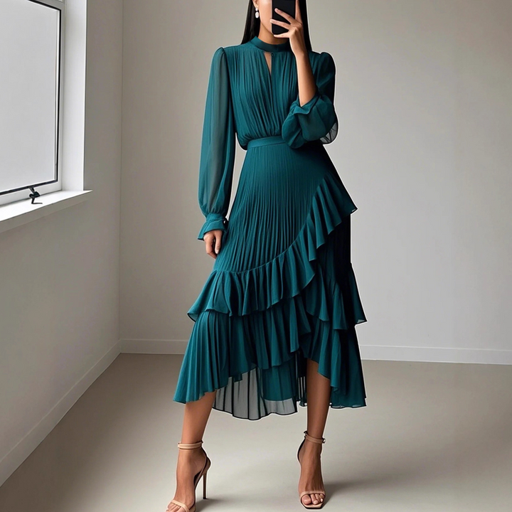 Dianna | Pleated, Elegant, Three Quarter Sleeve Midi Dress