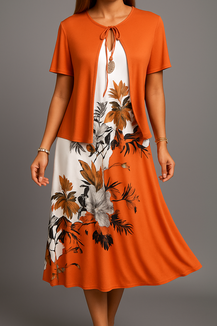 Milena | Floral Print Three Quarter Sleeve Midi Dress