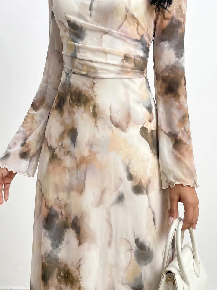 Trish™ Elegant Dress | Floral Print Three Quarter Sleeve Midi Dress